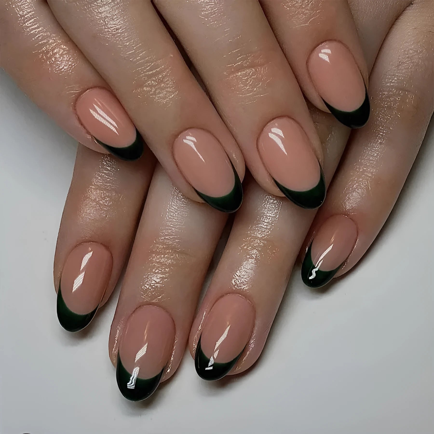 French style almond short false nails 24 pieces J049 black manicure set