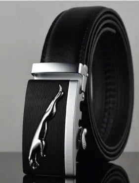 Men's automatic buckle leather belt with cowhide construction and pattern design