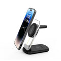 Transparent folding three-device magnetic wireless charger showing internal components