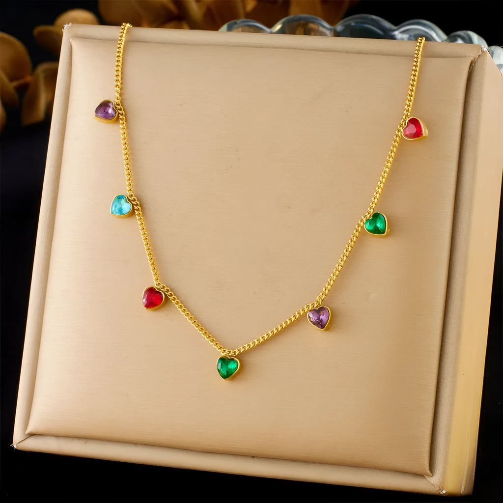 Women's gold-plated stainless steel heart necklace with adjustable chain
