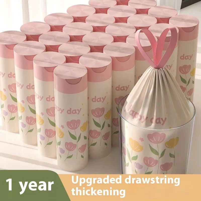 Pink degradable rubbish bags with drawstring closure and argy wormwood mosquito repellent properties