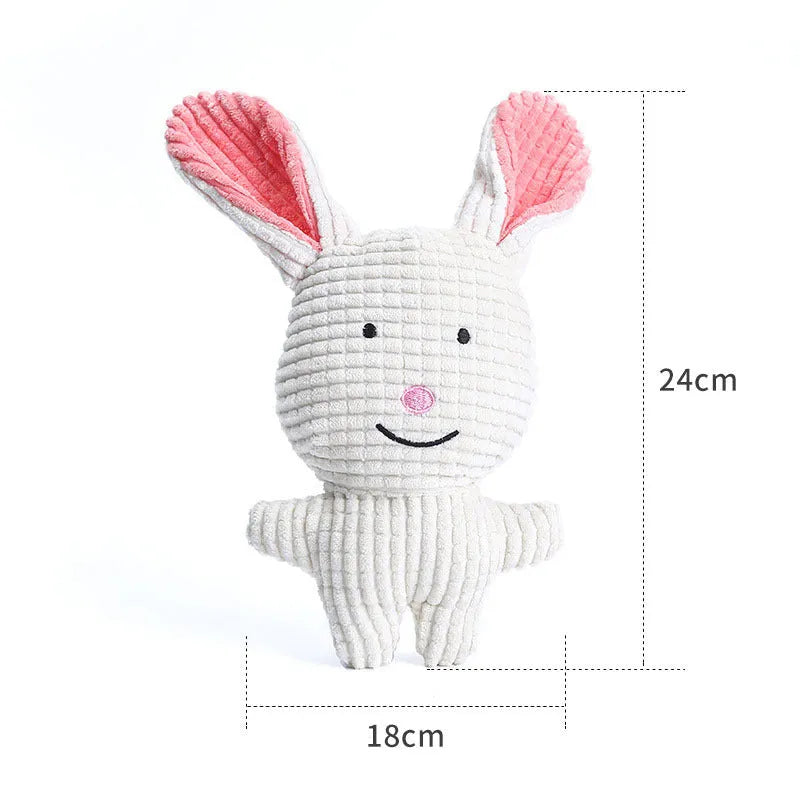 Cute animal shaped plush dog chew toy with squeaker in multiple colour options