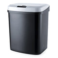 Smart induction trash can in black plastic with lid open, for kitchen or bathroom