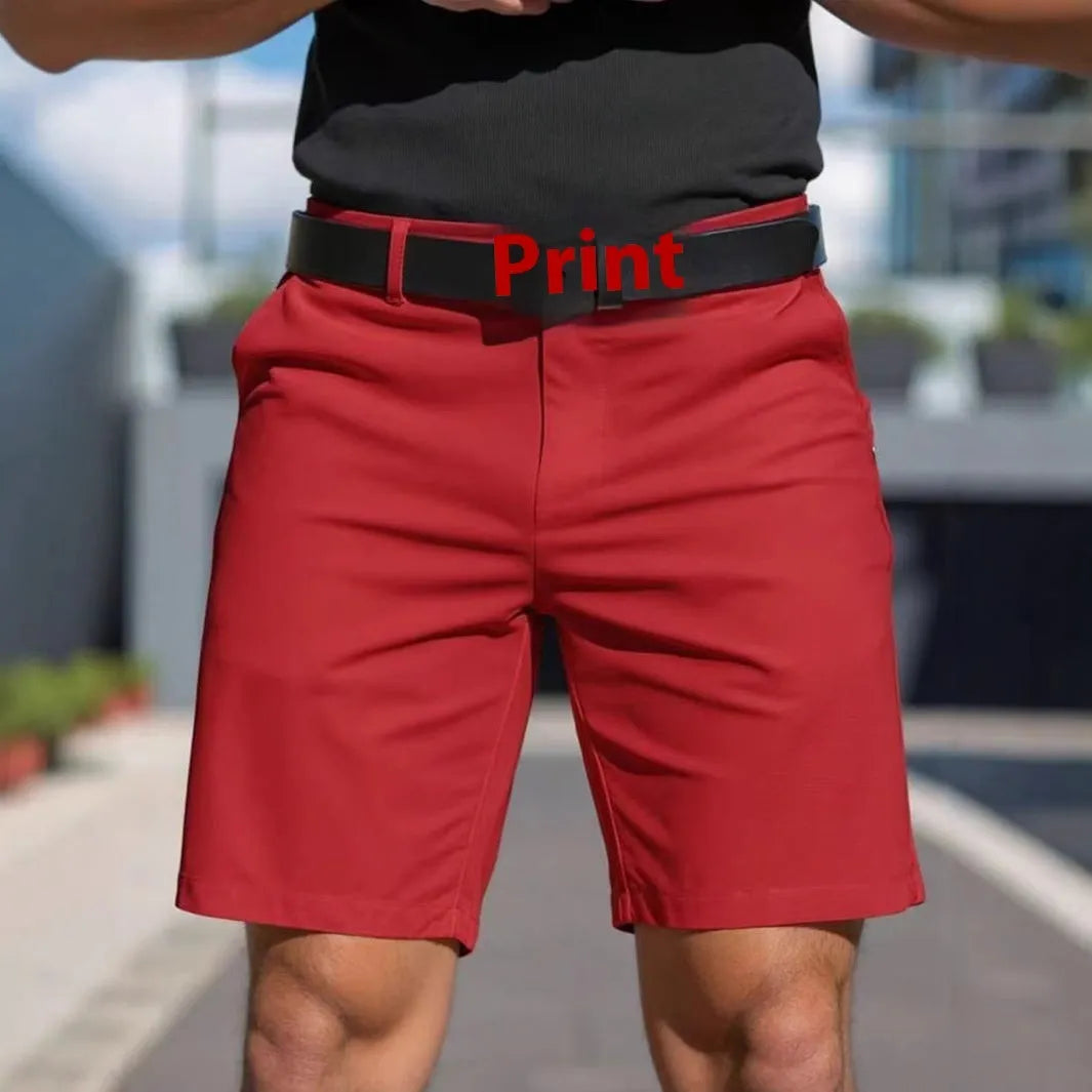 Men's solid colour fifth pants shorts with straight leg design in polyester fabric