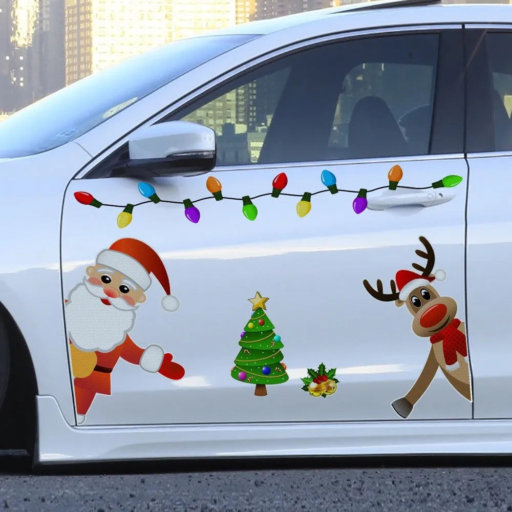 Christmas elk cartoon design magnetic car decoration sticker with reflective elements