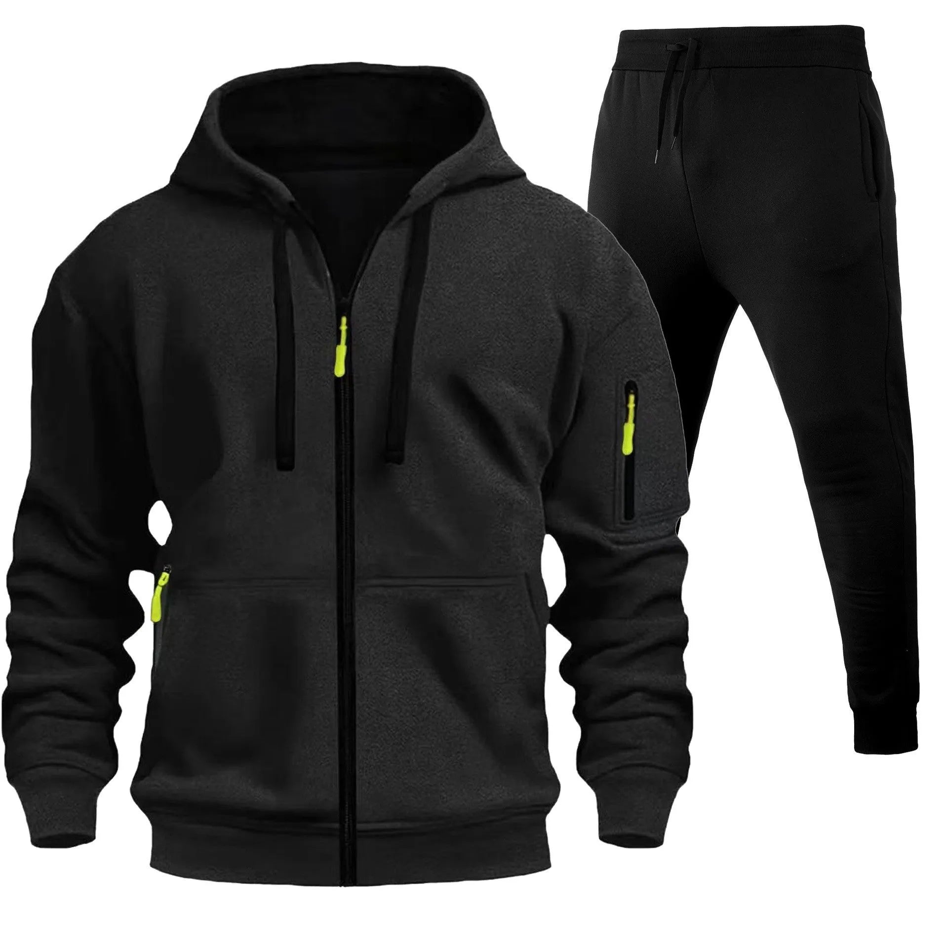 Men's zip-up hoodie set with multiple pockets and wool lining in camel colour