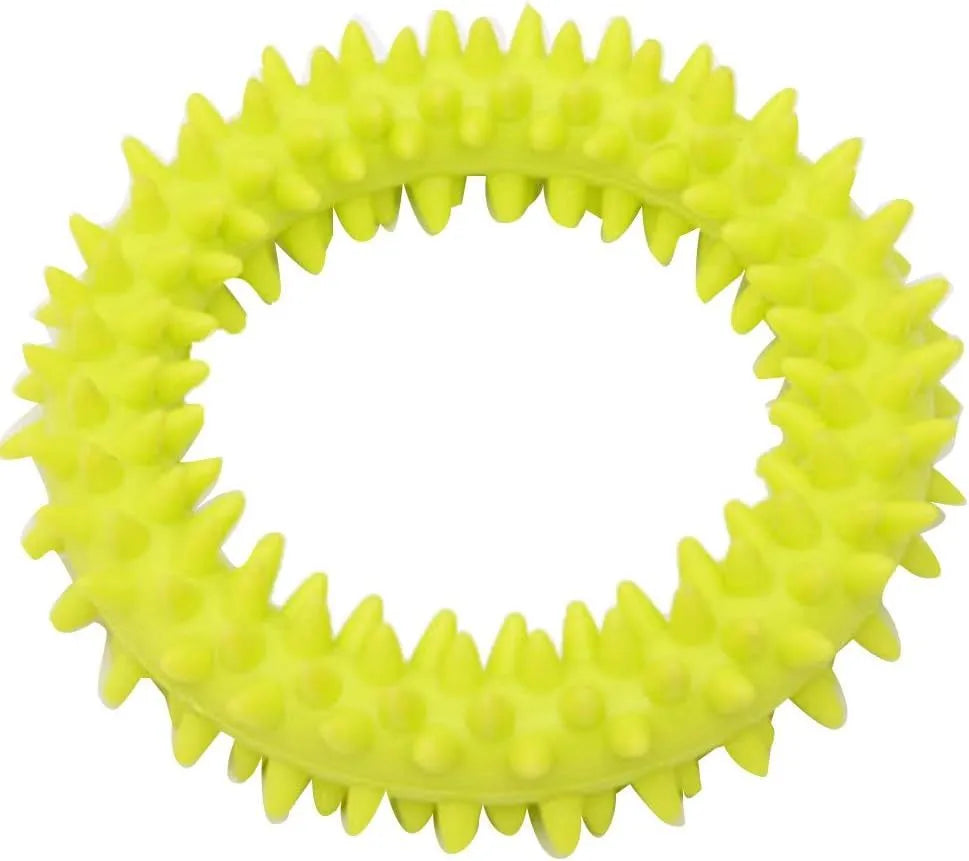 Blue spiked circle ring dog chew toy made from TPR for dental cleaning and bite training.