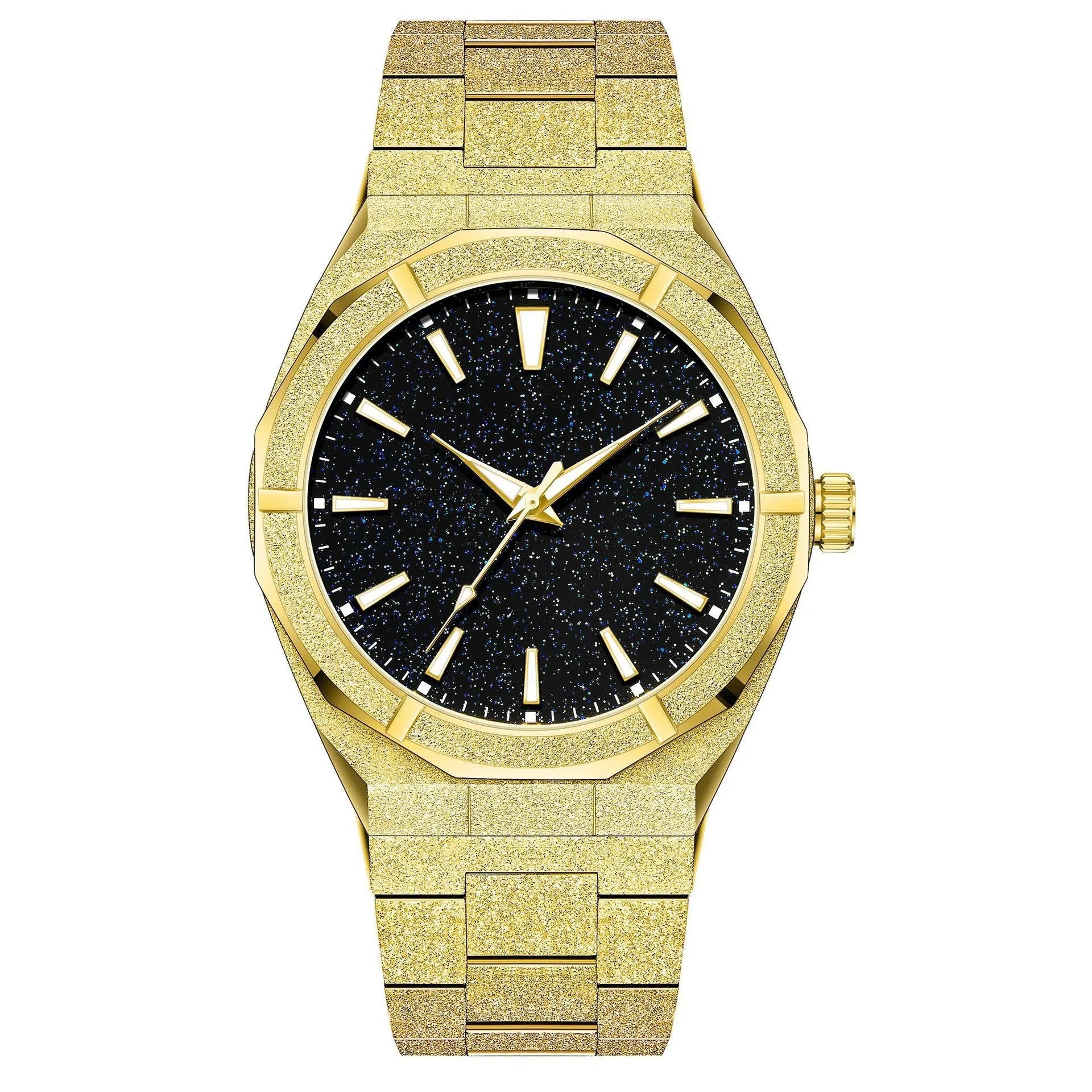 Stainless steel business watch with frosted case and luminous markers in silver, gold or black