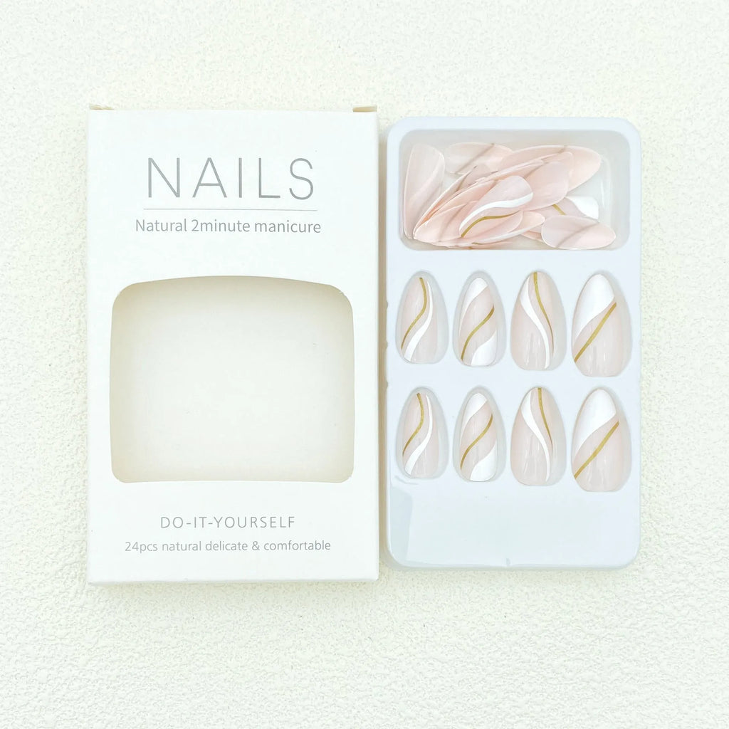 Golden Lines plaid pattern wearable nail stickers in JF0518 jelly glue colour with medium drop shape