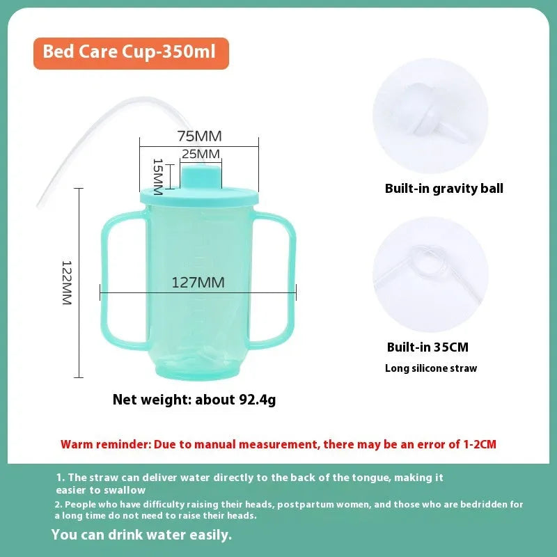 Oblique anti-choke drinking cup with handle and lid for bed use by elderly or pregnant women
