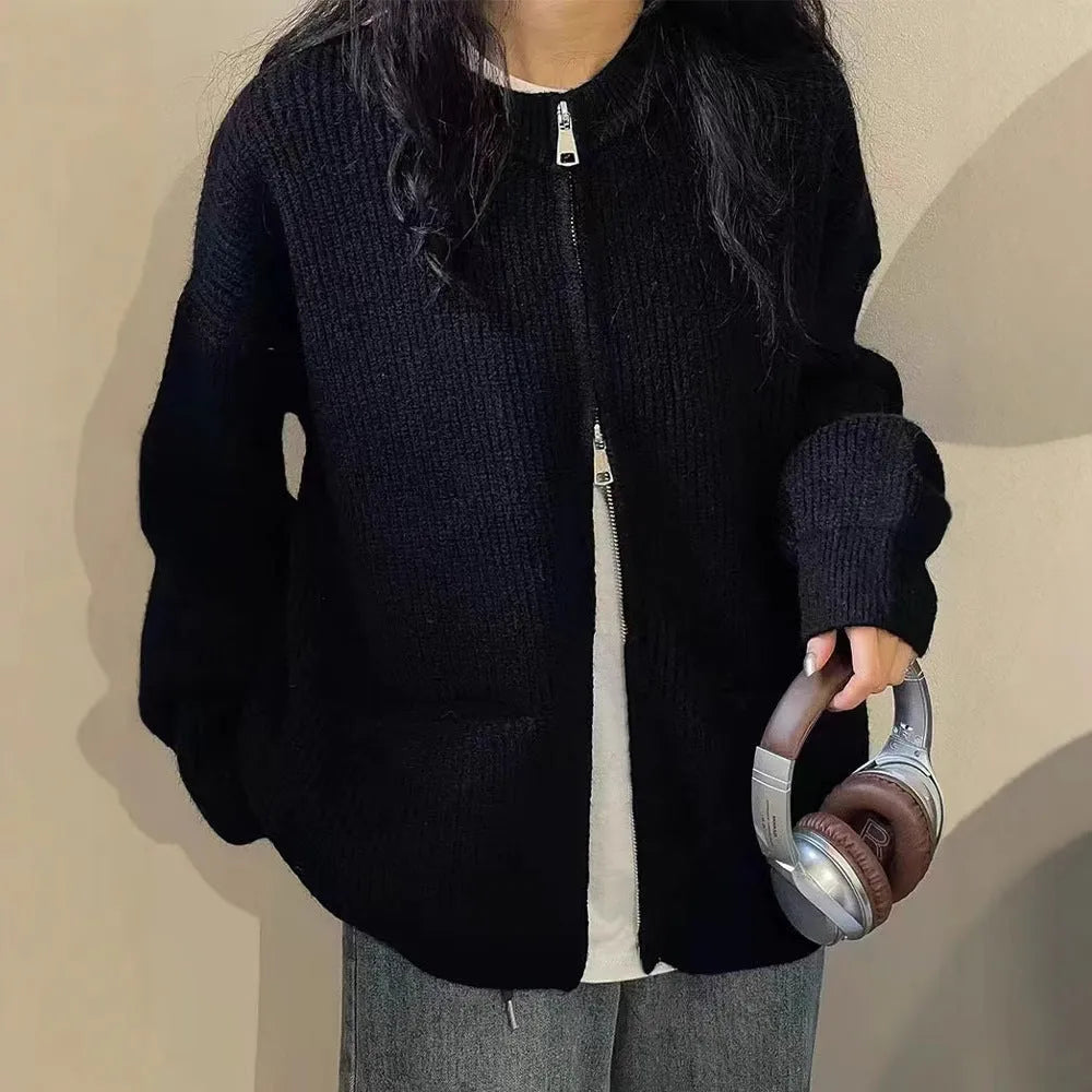 Soft viscose knit sweater coat cardigan in beige colour with long sleeves