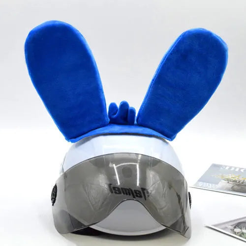Rabbit Glow Ears helmet ornament with Velcro bottom in multiple colour options including blue, yellow, red, and purple.