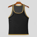 Men's black mesh fitness vest with straight hem design for sports and gym workouts