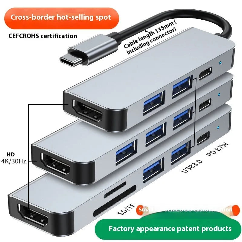 Portable notebook and tablet computer expansion dock with TYPE-C interface and 13.5cm cable