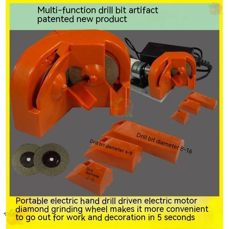 Portable manual grinding sander tool with orange and black irregular grinding wheels