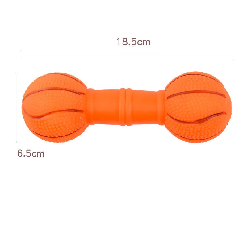 Brown football dumbbell shaped dog chew toy with squeaker
