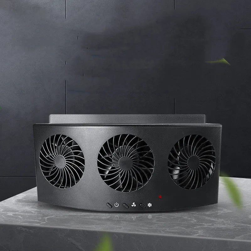 Black and white USB-powered car ventilation fan measuring 23cm with 1.5m cable