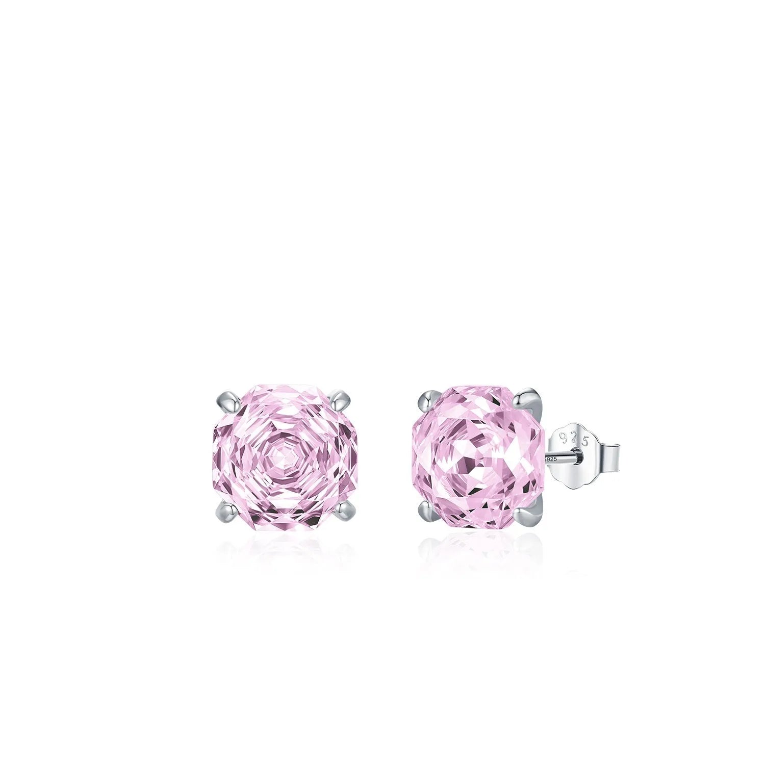 Pink S925 sterling silver rose stud earrings in 6mm or 8mm floral designs for women