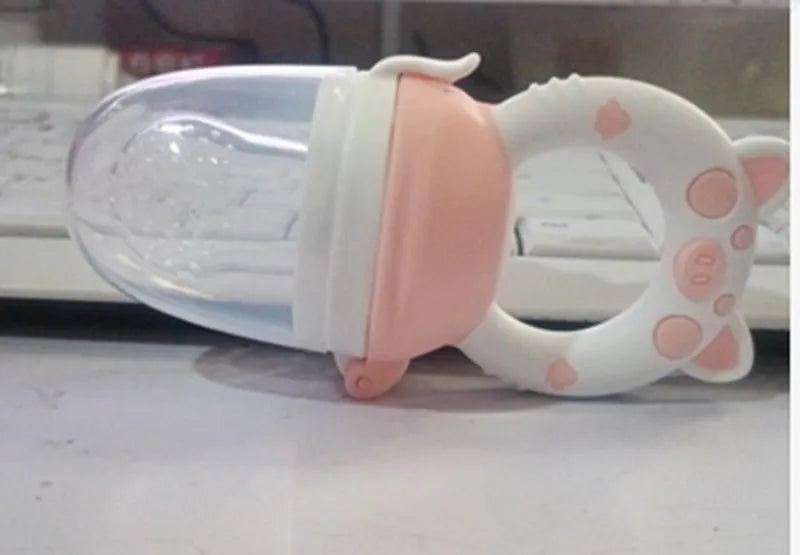 Silicone baby teether in blue, green or pink colour with single or triple mouthpiece options