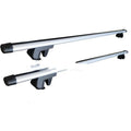 Pair of adjustable alloy roof rack crossbars for SUVs with split longitudinal poles, supporting 75kg load capacity.