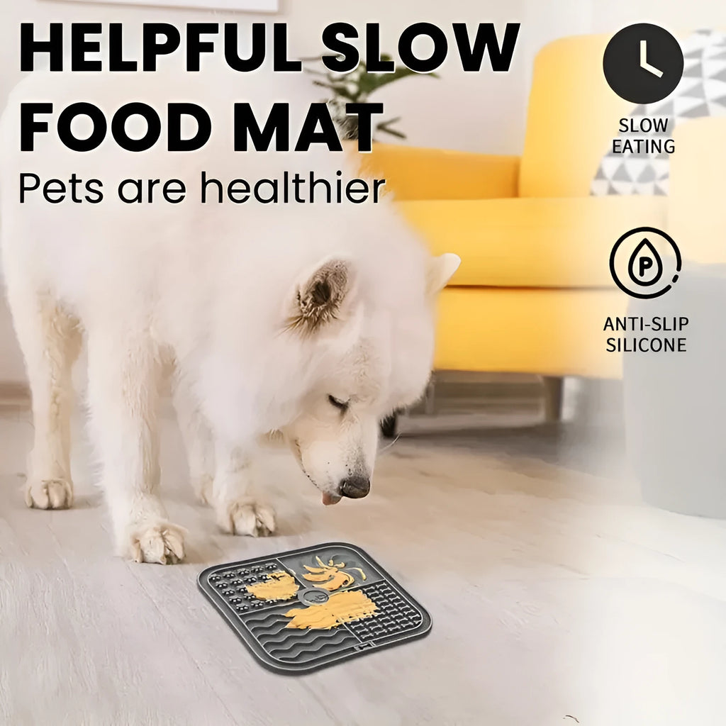 Bottom suction cup non-slip silicone pet slow food mat in gray for dogs and cats