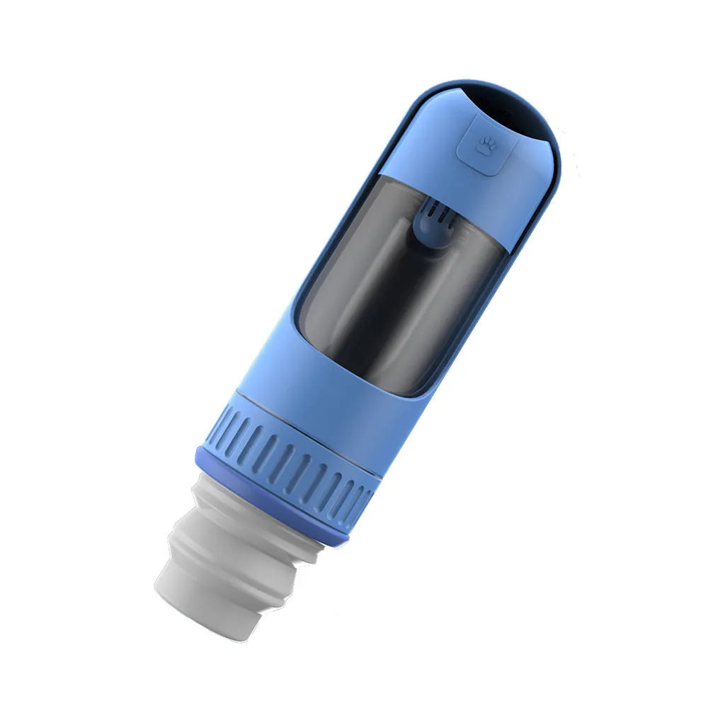 Portable dog water bottle with built-in bowl for travel and walks