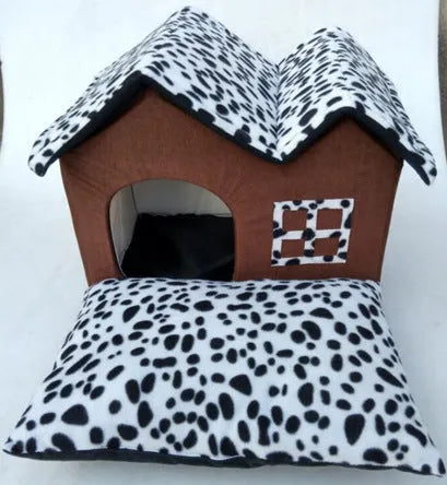 Coffee colour cloth winter pet kennel double roof dog house 55x40x42cm
