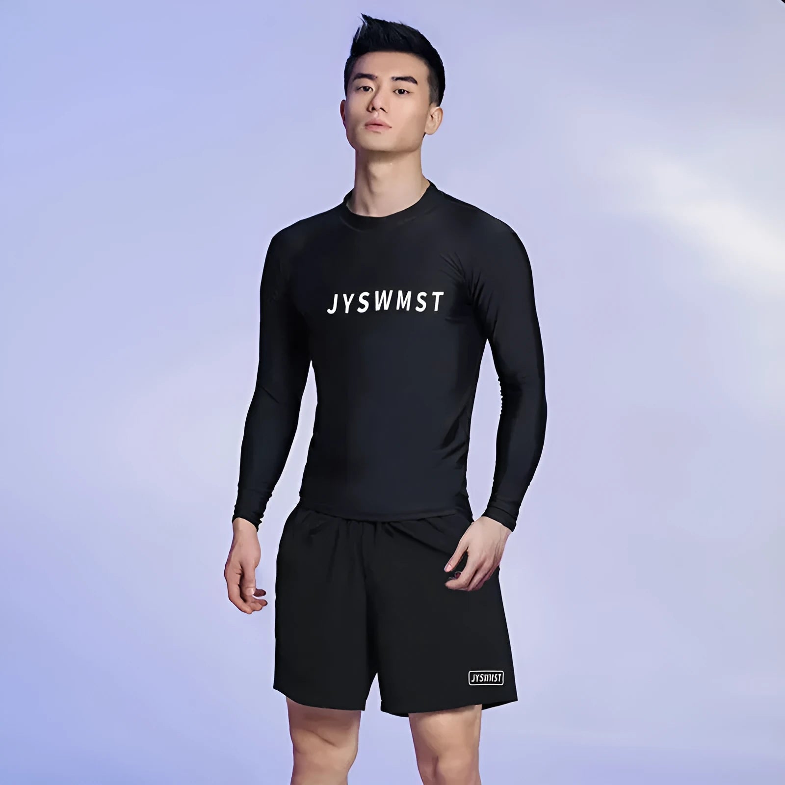 Men's plus size swimming trunks and top set in polyester fabric