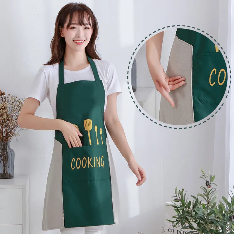 Waterproof Korean-style sleeveless kitchen apron with coral velvet lining.