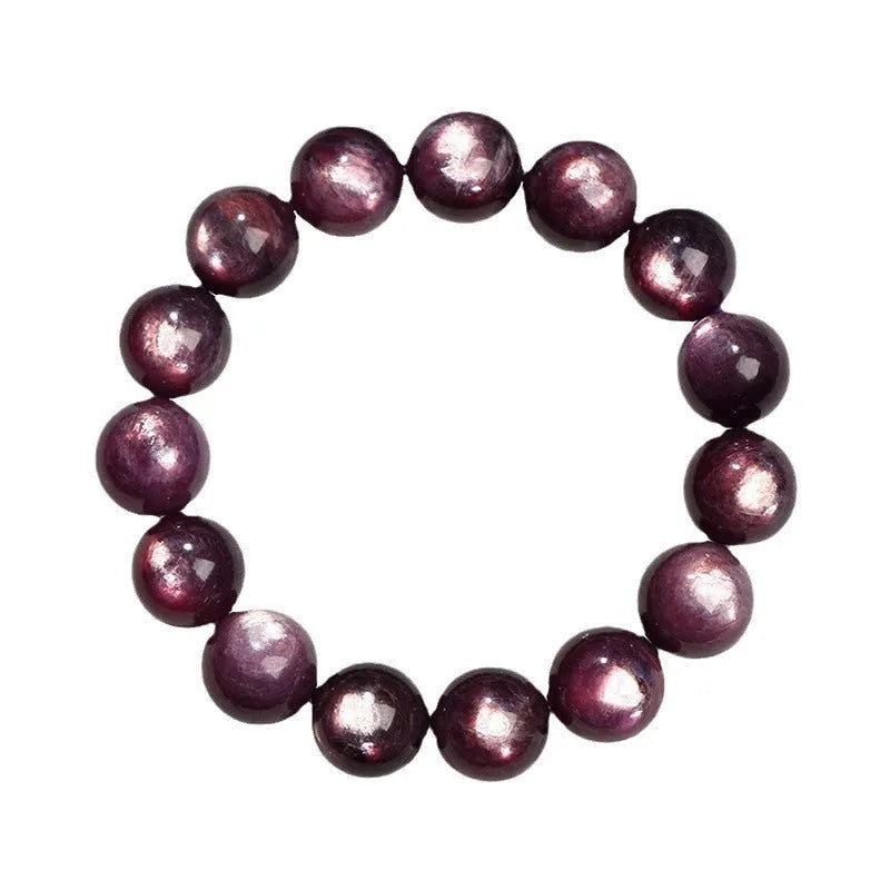 Purple lepidolite crystal bracelet with polished round beads in geometric design