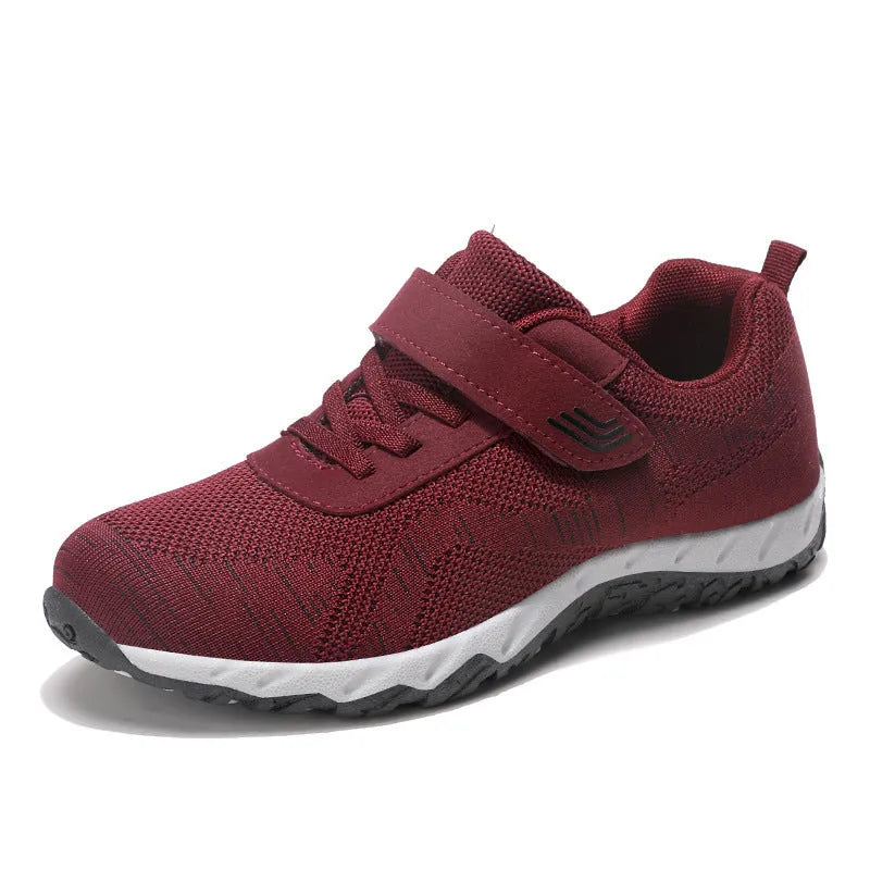 Women's mesh wedge heel shoes in solid color with Velcro strap and 3-5cm mid-heel