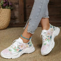 Flyknit slip-on light running shoes with 3D printed flowers, breathable mesh upper, flat heel, available in multiple colours