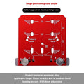 Red aluminium hinge locating tool with adjustable margin settings for 35mm cabinet door hinges