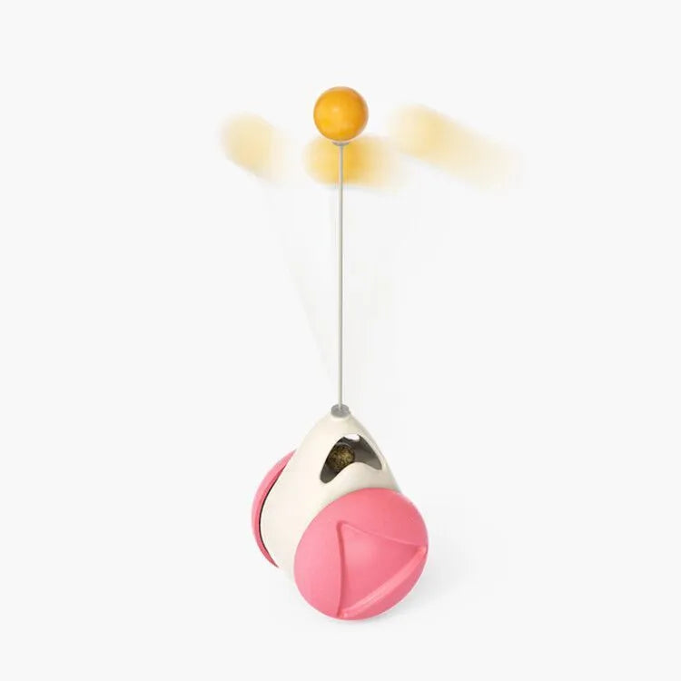 Cat rotating windmill toy with suction base and two transparent bins on blades
