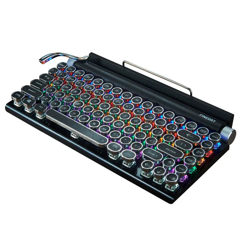 Black Dot retro typewriter style Bluetooth mechanical keyboard with colourful backlighting.