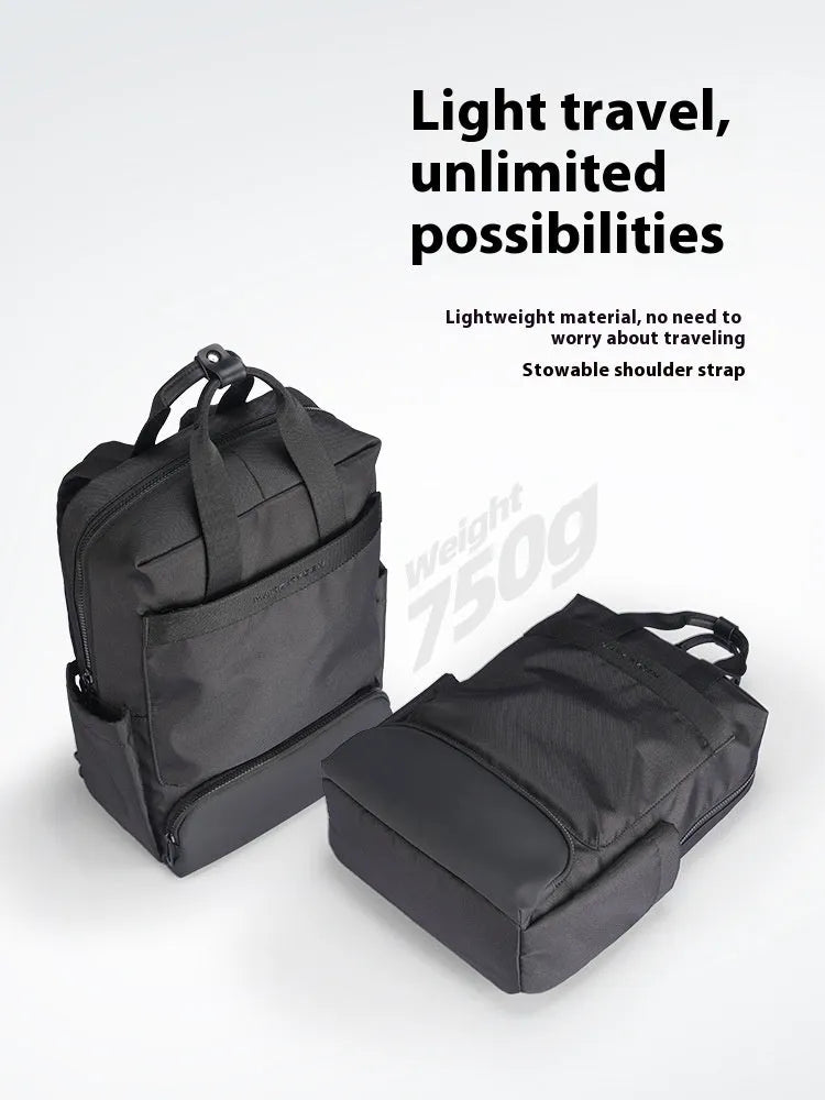 Elegant black Oxford cloth computer backpack with 20-35L capacity shown front view