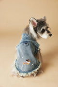 Embroidered raw edge denim vest for small dogs Maltese Schnauzer Teddy Bear sleeveless casual wear