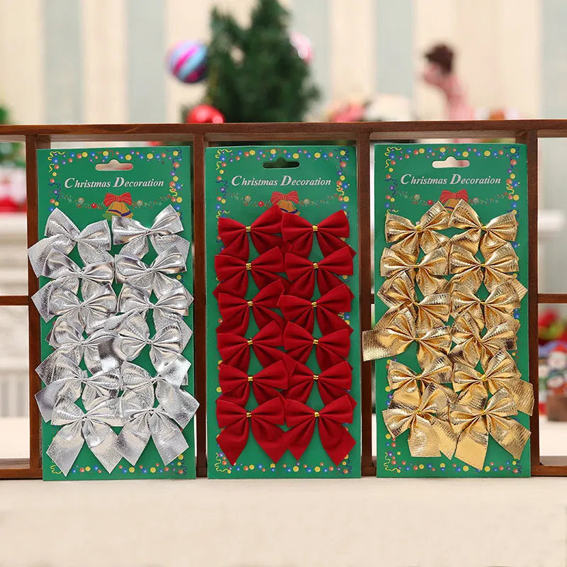 Red, Gold, Silver and Red Gold 5 cm polyester Christmas tree bow ornaments for decoration