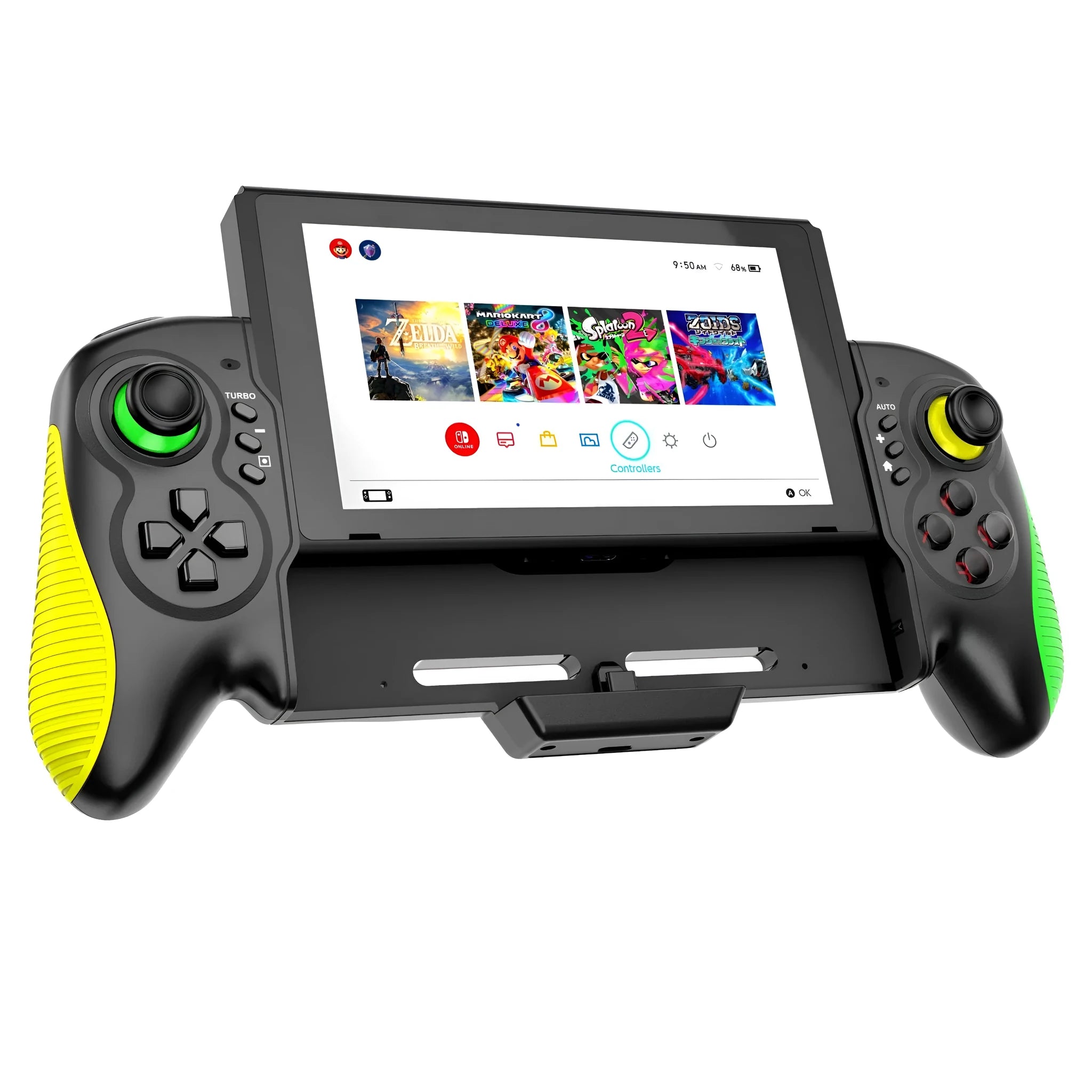 Yellow-green game controller with somatosensory burst function for Nintendo Switch and PC gaming