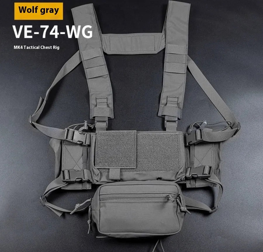 Multifunctional expandable breathable chest mount vest in Cordura fabric with side straps, one size unisex design