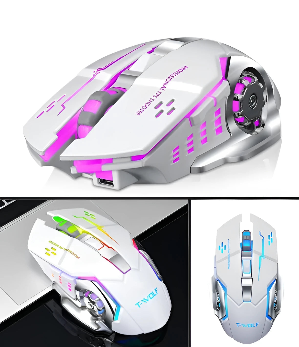 Black or white wireless silent click mouse with six buttons for laptop computers