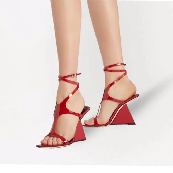 Women's black square toe high heel sandals with adjustable button strap and 9.5cm block heel