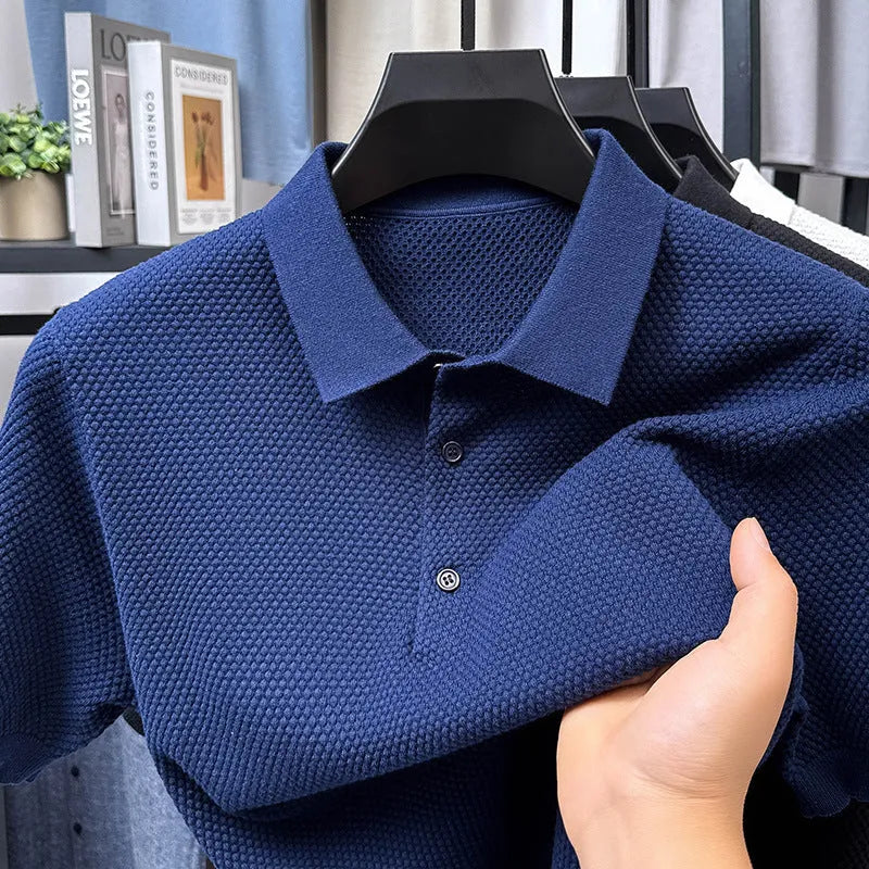 Men's loose fit cotton short sleeve sweater in six colour options showing pullover style