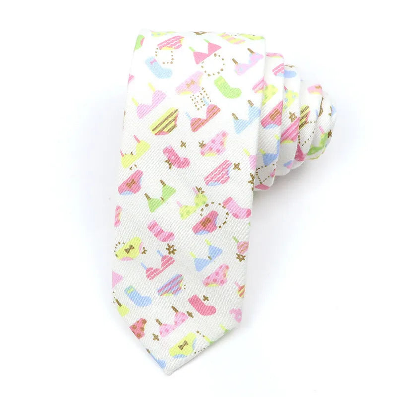 Korean style narrow cotton bow tie for men with printed cartoon pattern design