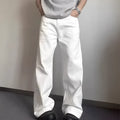 Men's white straight leg jeans with loose fit and mid waist design