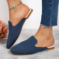 Mesh sandals in apricot, blue, and green colours showing cloth upper and flat rubber sole.