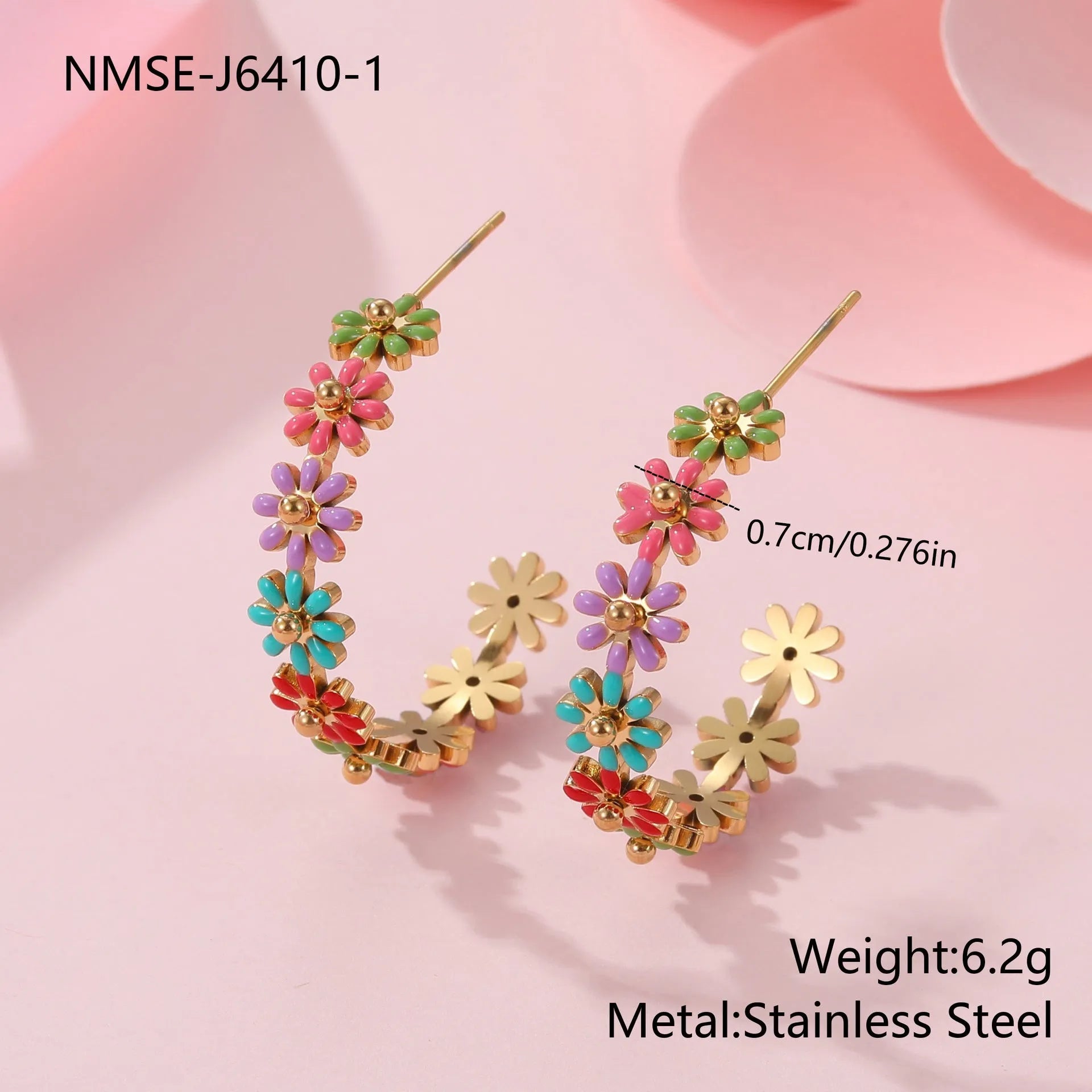 Stainless steel bracelet with oil dripping colour finish in flower and geometric shape, electroplated