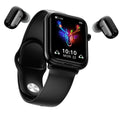 Black all-touch smart watch body with zinc alloy case, 1.69 inch screen, and integrated bluetooth headset features showing IP67 waterproof rating.