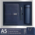 Custom A5 notebook with imitation leather cover in Business Black showing wood-free paper interior pages