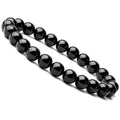 Geometric black agate bead bracelet for women with 8mm stones on a stretch elastic cord.
